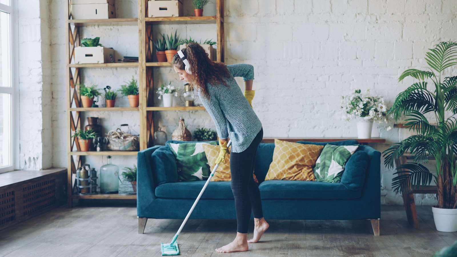 Neatly organised cleaning supplies