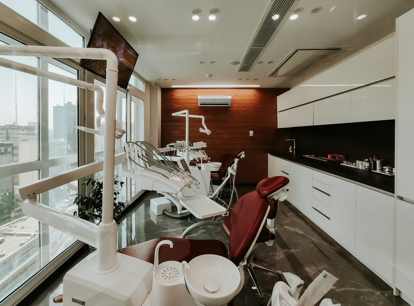 Calm, modern treatment room at Cedar Row Family Dental