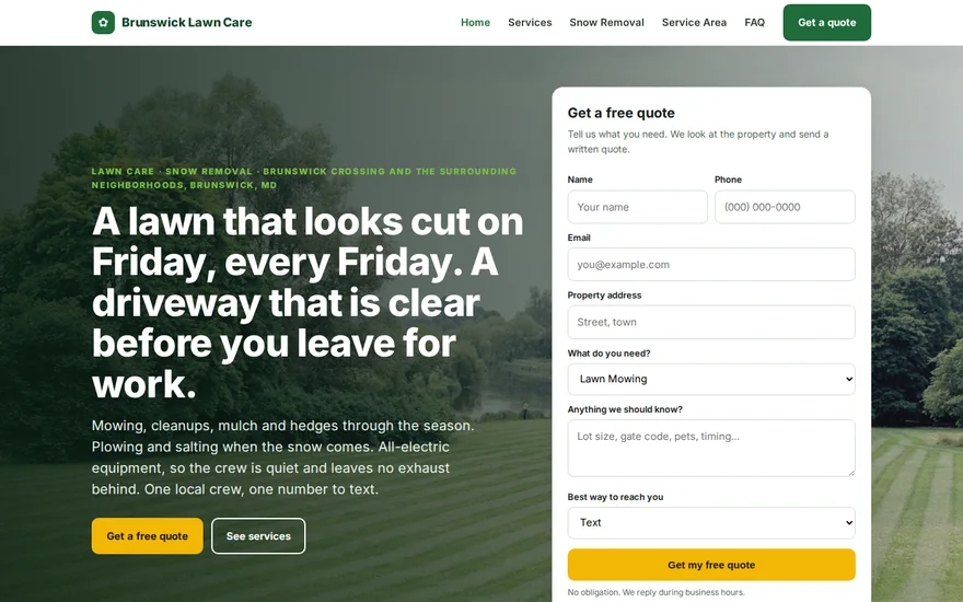Brunswick Lawn Care, lawn mowing and snow removal in Brunswick, Maryland