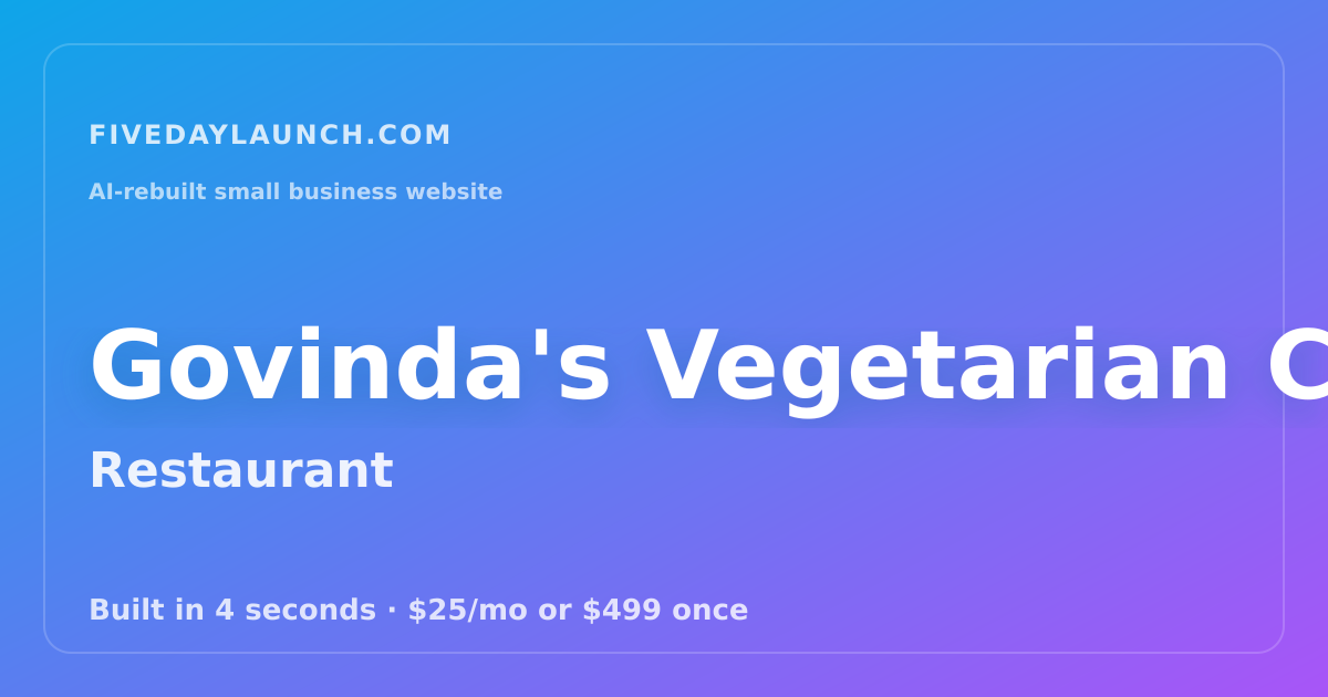 Preview of Govinda's Vegetarian Cuisine's AI-rebuilt website