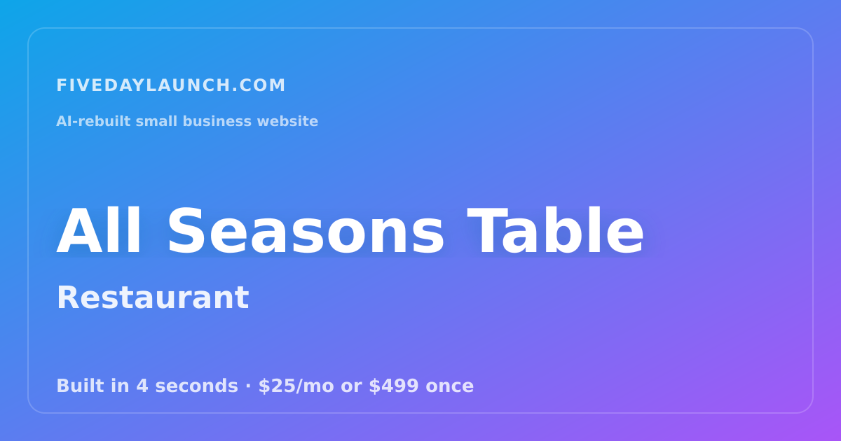 Preview of All Seasons Table's AI-rebuilt website