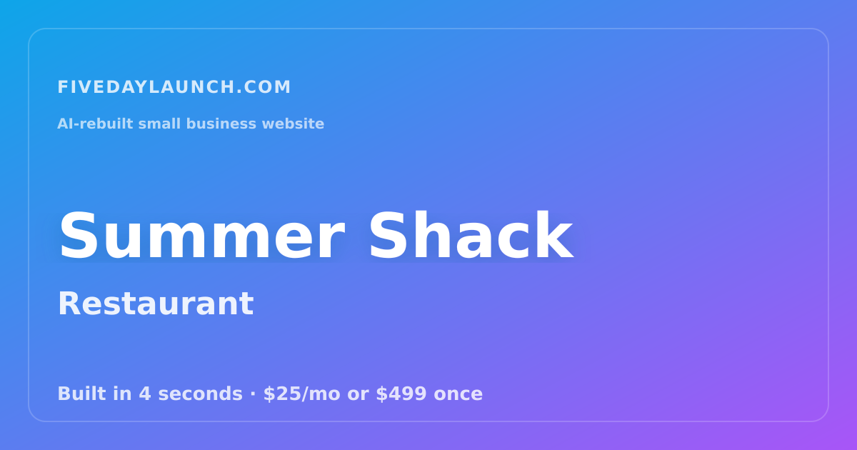 Preview of Summer Shack's AI-rebuilt website